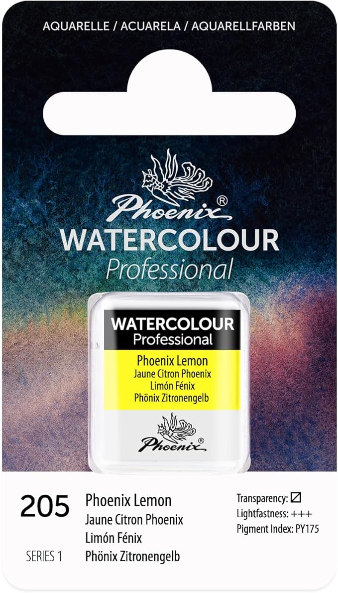 PHOENIX Professional Watercolor Paint - Single Watercolor Half Pan - Phoenix Lemon 205