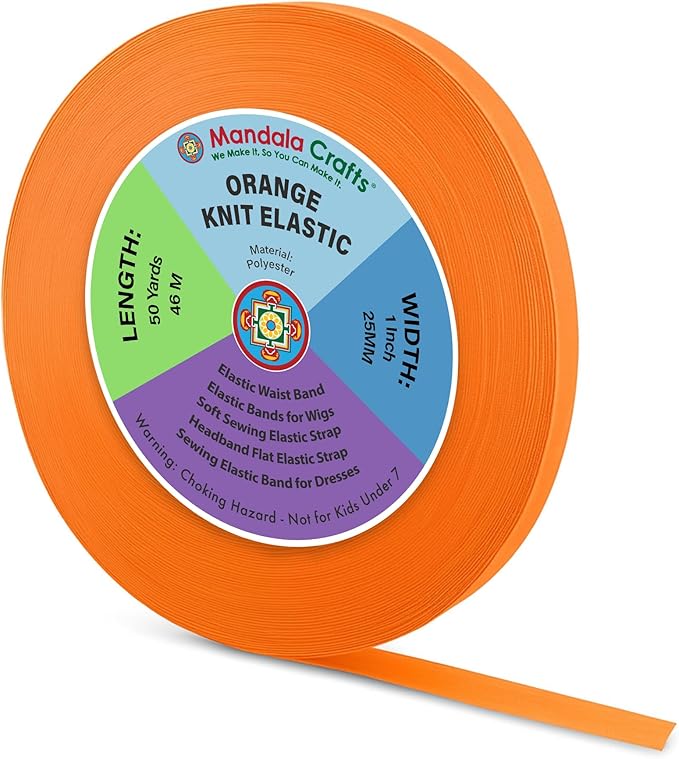 Mandala Crafts Wide 1 Inch Orange Elastic Bands Spool for Pants Waistbands Sewing and DIY Crafts, 50 YD Stretchy Flat Fabric Strap Knit Elastic Band for Wig