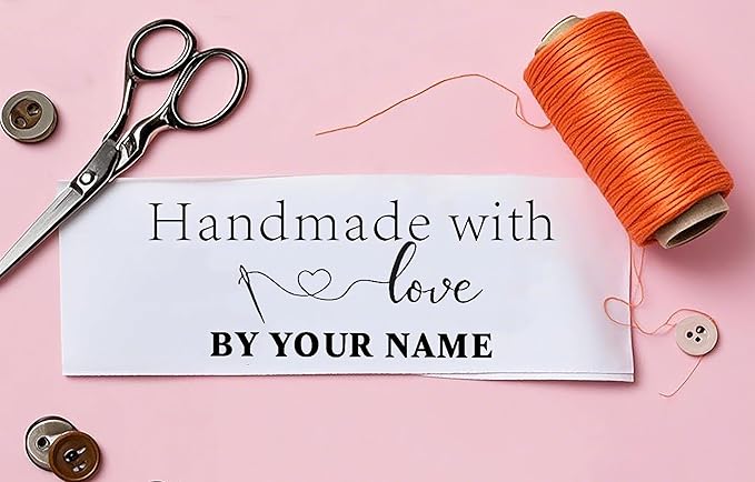 50-200pcs Custom Handmade with Love Sewing Labels,Custom Clothing Labels,Custom Fabric Tags for Crafting and Handmade Items, Black Printing on White Label (2x6cm madewithlove)