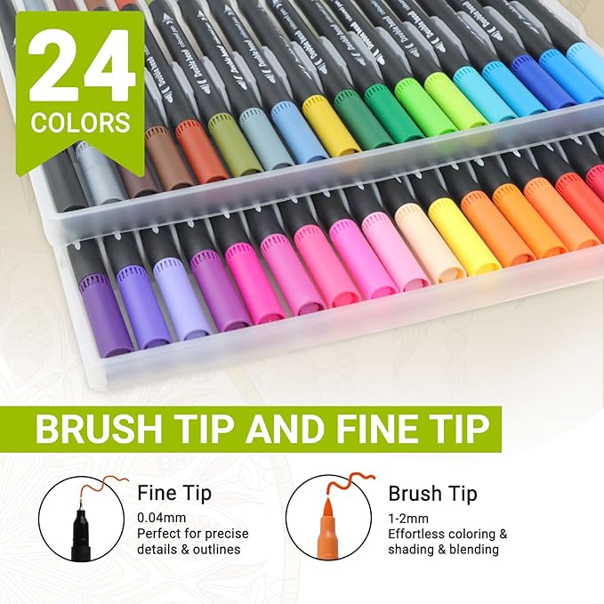 Adult Coloring Book for Women Relaxation, Spiral Bound Mindfulness Coloring Book with 24 Colors Markers for Adult, Anxiety Relief Gifts with 48 Pictures (Garden & Magic House)