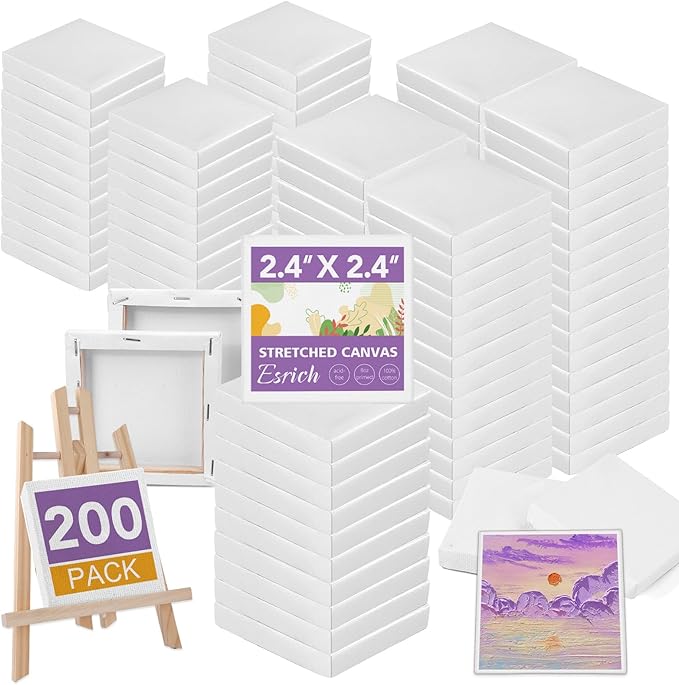 ESRICH Mini Canvases for Painting, Mini Canvas Bulk 200 Pack 2.4x2.4In, 2/5In Profile Small Square Canvas, Blank Canvases are Great for School Projects and Kids Birthday Parties, Home Decor Project.
