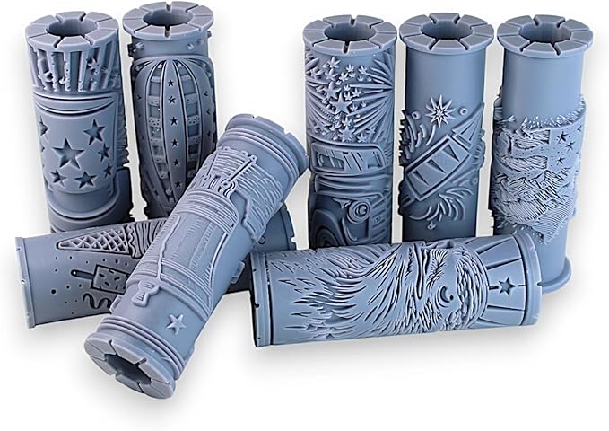 Ultimate America Clay Texture Rollers 8-Set (4") - America Set #01 - Embossing Pattern Rollers for Polymer & Ceramic Clay, Pottery & Crafts