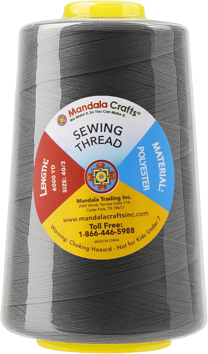 Mandala Crafts 4 Pack of Serger Threads Cones Spools - 40S/2 24000 Yards Polyester Charcoal Gray Threads for Sergers Machine and Overlock Quilting Sewing Machine