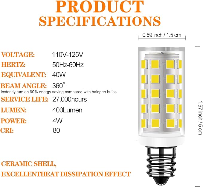7/16 Screw-in LED Bulb 3.5W 40W Equivalent Sewing Machine Light AC 110-130V GE Replacement Part Model 1034d xl2610 vx1120 1634d xl5130 Non-Flashing, Non-dimmable, 360° Warm White 3000K Pack of 2