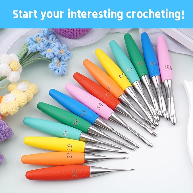 Crochet Hooks 4.5mm Crochet Hook Soft Lightweight Wood Ergonomic Handle and Stainless Steel Crochet Needles Tip (4.5 mm-7)