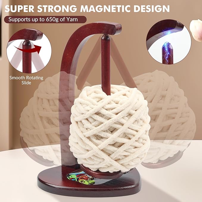BFAZKXY Magnetic Yarn Holder for Crocheting and Knitting, Love Wooden Yarn Ball Holder Spinner for Crochet Gifts for Crochet Knitting Lovers
