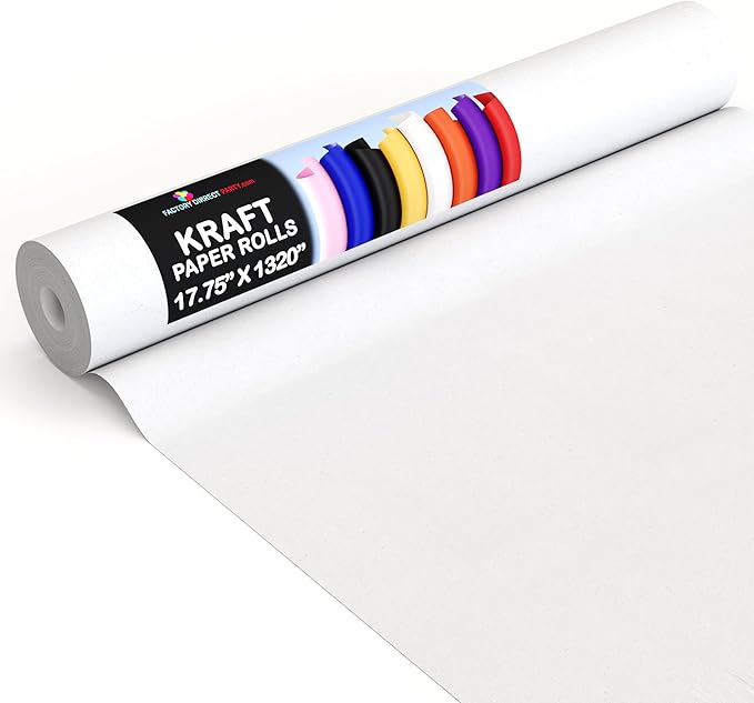 White Kraft Paper Roll 17.75"" X 1320"" (110' Ft) Colored Paper Roll - Kraft Wrapping Paper Perfect as Shipping Paper - Packing Paper Roll - Craft Supplies - Craft Paper Roll by Crown Display, 22323