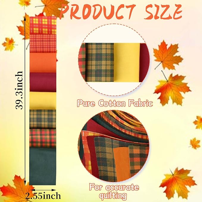 40 Pcs Autumn Buffalo Plaid Cotton Jelly Fabric Strips Fall Spice Plaids Patchwork Strips for Quilting Crafting Yellow Green Precut Patchwork for Sewing DIY Crafts Cotton Fabric Bundles Strips