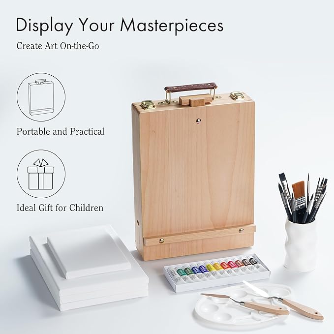 ARTIFY Art Supplies Kit, Tabletop Easel Set with 12 Acrylic Paints, 13 Paint Brushes, 4 Canvas Boards, 2 Palette Knives & Plastic Palette, Gift for Kids, Artists & Adults