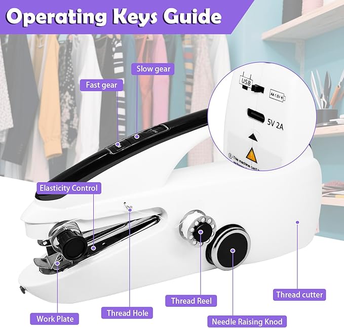 Handheld sewing machine, mini portable sewing machine, electric and lightweight, suitable for beginners to DIY home sewing machines, emergency repair of clothing and fabrics