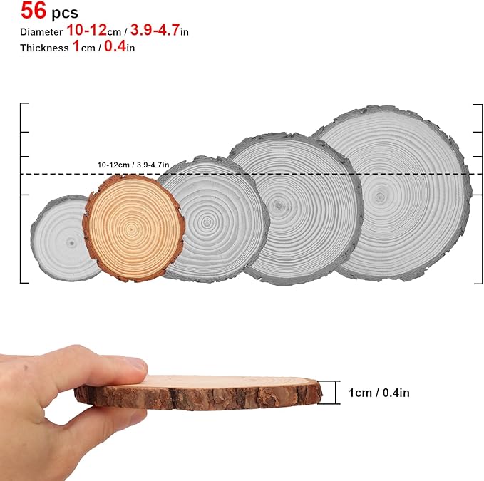 56 PCS Unfinished Wood Slices for Centerpieces, 4-4.7 Inch Natural Wood Slices with Tree Bark Pine and Wood Rounds Discs for DIY Crafts, Centerpieces, Art & Decor