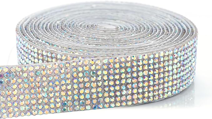 Novani Self Adhesive Rhinestone Ribbon, 0.78 Inch Wide 3 Yards 1 Roll, AB Crystal Diamond Bling Strips for DIY Crafts,Home Decor,Glitter Glass Rhinestone Tape for Crafting,Car Decoration