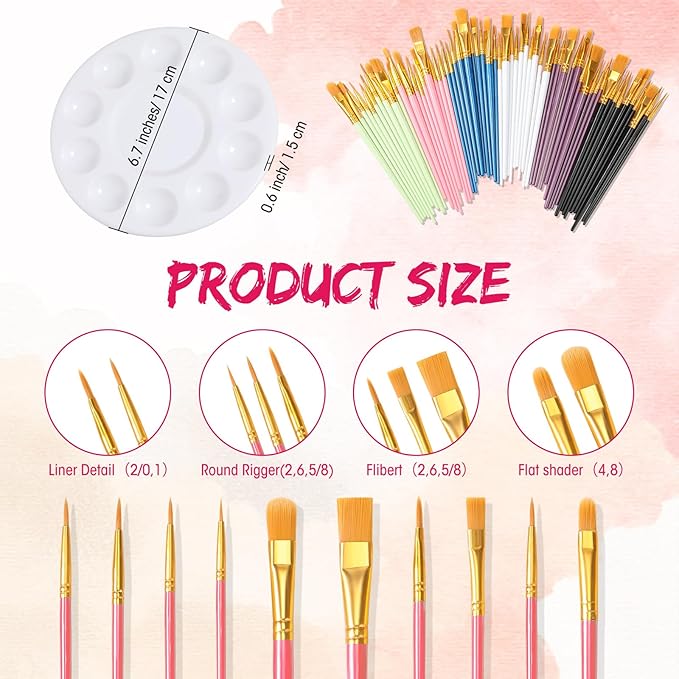 36 Sets Painting Brush Palette, 360 Bulk Paint Brushes and 36 Paint Palette Tray, Nylon Brush Head for Oil, Watercolor, Acrylic Painting, Rock Body Face Art, Party, Adult, Students