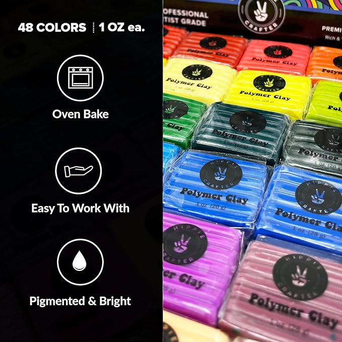 Polymer Clay Set - 48 Colors Oven Bake Clay, Colorful Modeling Clay Kit with 5 Tools for Sculpting, Jewelry Making, Beads, Earrings, Molds, and Crafts