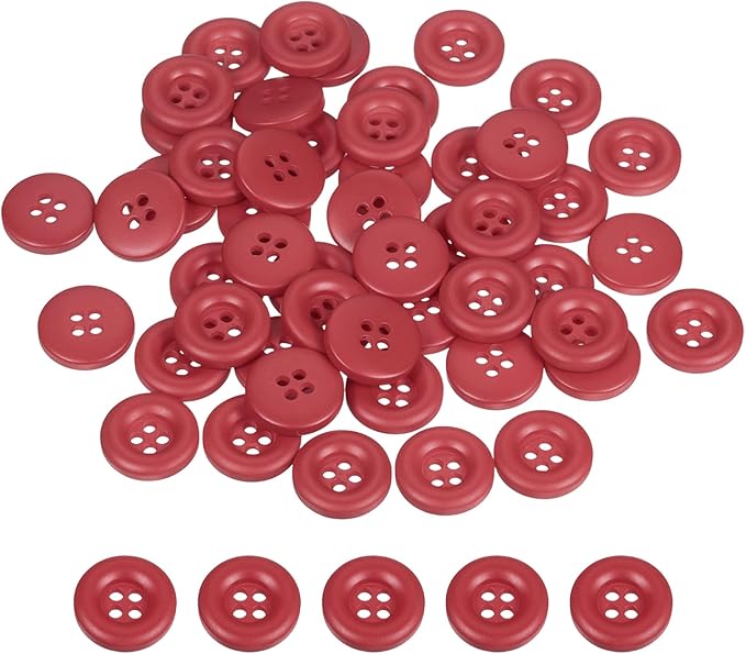 HARFINGTON 50pcs Sewing Button 18mm (11/16 Inch) 4 Holes Resin Thickened Round Crafting Replacement Buttons for Clothing DIY Crafts Decoration, Bright Red