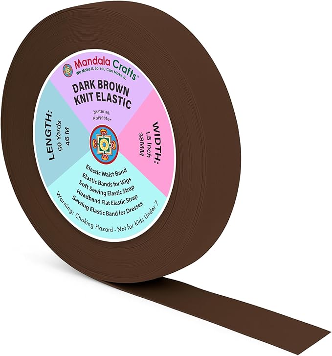 Mandala Crafts Wide 1.5 Inch Dark Brown Elastic Bands Spool for Pants Waistbands Sewing and DIY Crafts, 50 YD Stretchy Flat Fabric Strap Knit Elastic Band for Wig