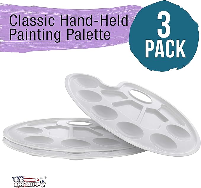 U.S. Art Supply 10-Well Plastic Artist Painting Palette (Pack of 3) - Paint Color Mixing Trays - Art Students, Classroom, Class Craft Projects, Party Events - Acrylic, Oil, Watercolor, Tempera