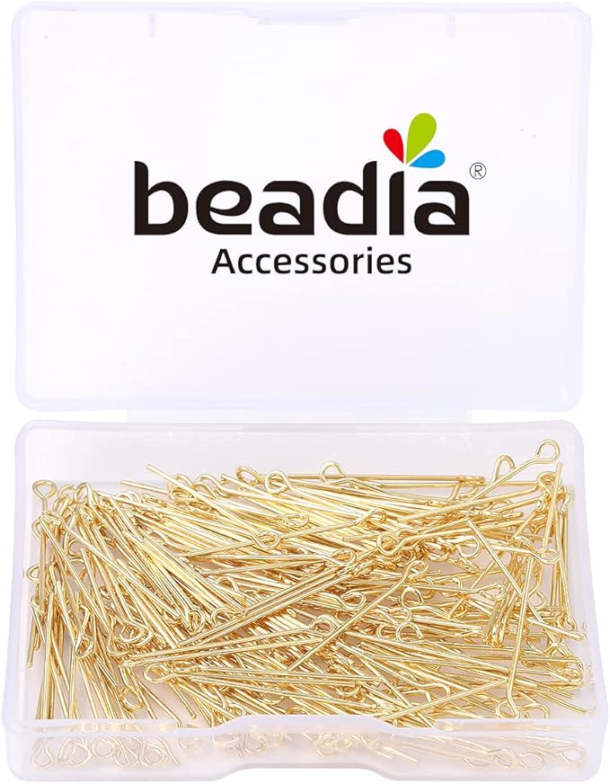 14K Gold Plated Open Eye Pins Non Tarnish 25mm 200pcs for Jewelry Making Findings