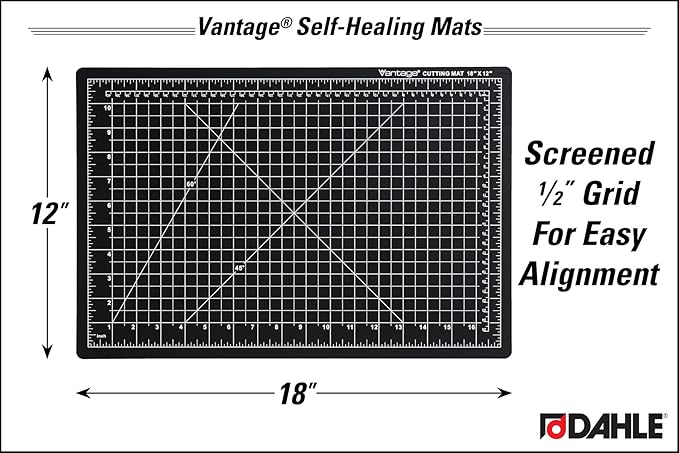 Dahle Vantage 10791 Double-Sided Premium Self-Healing Cutting Mat, 12"x18", 1/2" Grid, 5 Layers for Max Healing, Perfect for Crafts & Sewing, Black