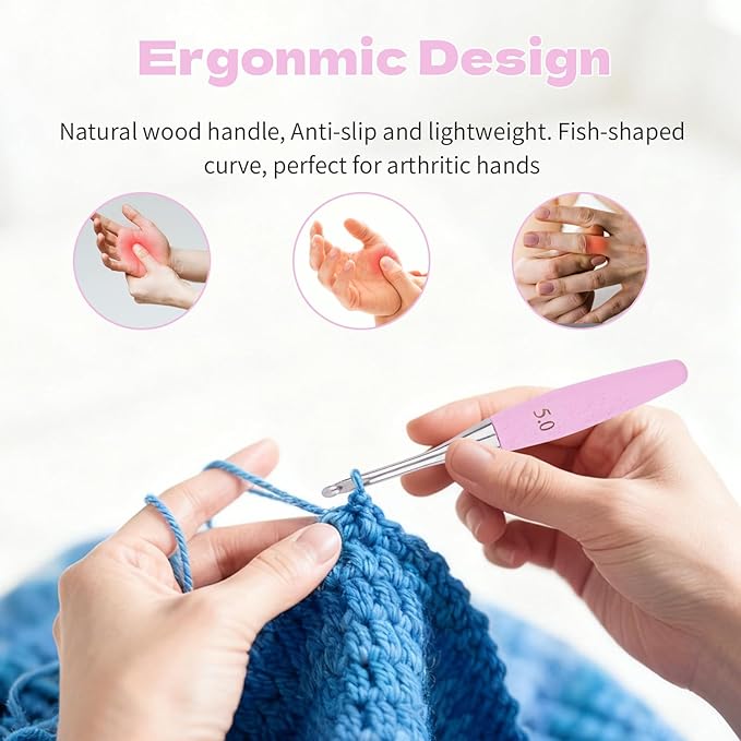 Crochet Hooks 5mm Crochet Hook Soft Lightweight Wood Ergonomic Handle and Stainless Steel Crochet Needles Tip (5 mm-H)