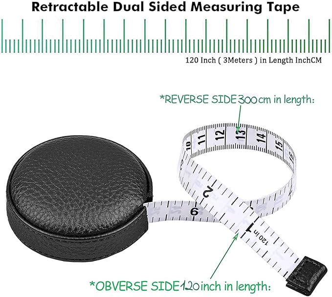 3m/120 Tape Measure Body Measuring Tape for Body Cloth Tape Measure for Sewing Fabric Tailors Medical Measurements Tape Dual Sided Cloth Tailor Craft Ruler Retractable (Black+Red)