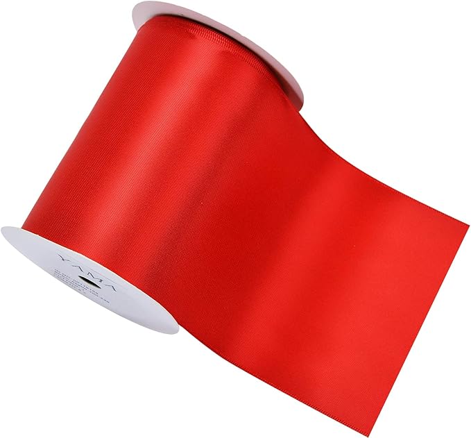 YAMA Double Face Satin Ribbon Roll - 4 inch Wide Solid Color Craft Ribbon, Great for Chair Sash,Making Bow, Sewing and Wedding Bouquet- 5 Yard/Spool, Red