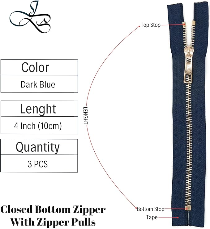 #5 Gold Metal Zipper - 50+ Colors - 3 PCS - (4-14 inches) Sizes - Luxury Lightweight Handcraft Metal Zippers with pulls for Purses Bags Pockets Shoes Sewing & Crafts DIY ZP02434