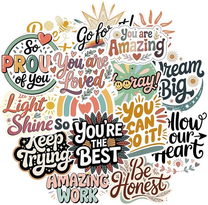 80PCS Boho Motivational Stickers - 5 Sheets Positive Encouragement Stickers, Motivational Reward Stickers for Kids, Teacher, Designs for Planners, Water Bottles, Scrapbooks, Reward Charts, Classroom