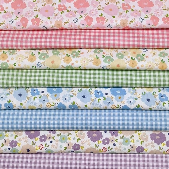 8Pcs 9.8" x 9.8"(25 * 25CM) Cotton Fabric DIY Making Supplies Quilting Patchwork Fabric Fat Quarter Bundles DIY for Quilting Cotton Patchwork Cushions (8pcs Flowers Square, 9.8" x 9.8")