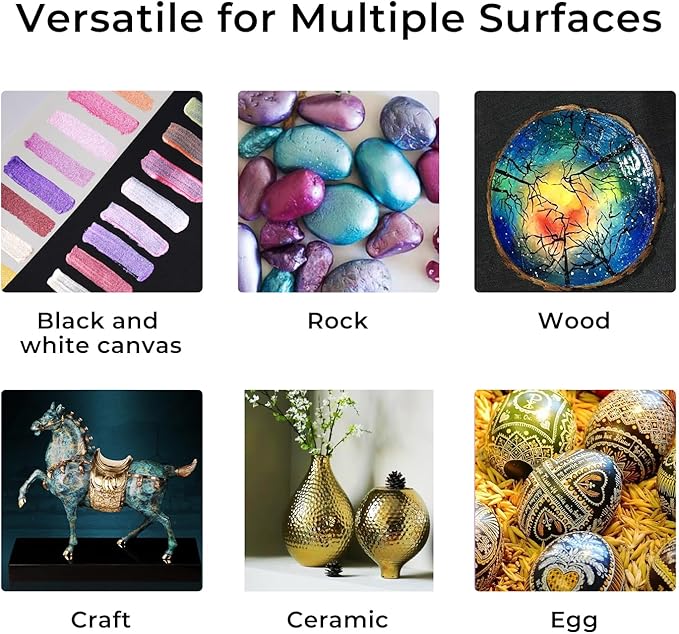 ARTME Metallic Acrylic Paint Set, 24 Metallic Colors in 2 oz/60ml Bottles, Metallic Shining Acrylic Paint, Rich Pigments Paint Perfect for Artists, Beginners on Canvas, Rocks, Wood, Fabric, Ceramic