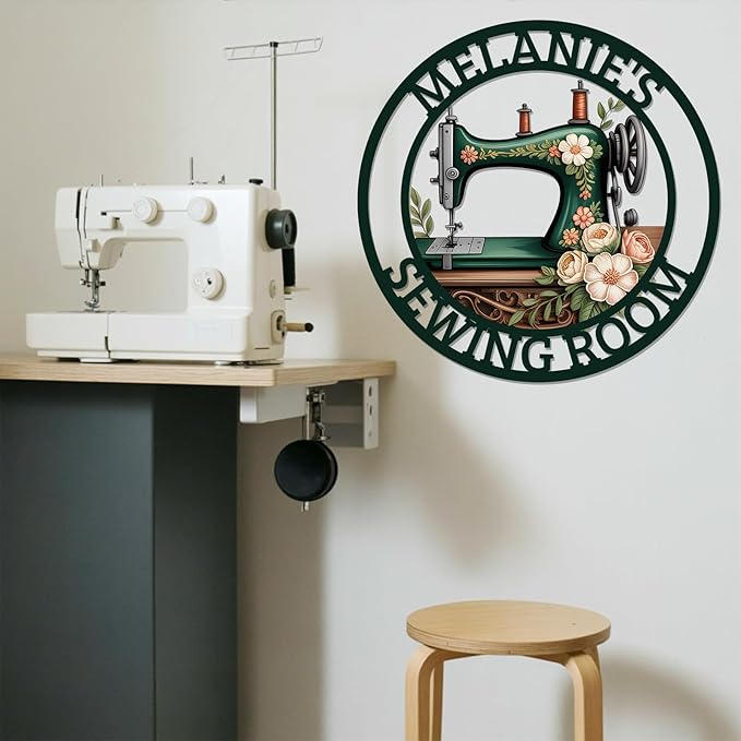 Personalized Quilting Sign Craft Room Decor, Custom Sewing Machine Metal Sign with Name, Customized Sewing Gifts for Quilters Women, Sewing-beginners, Craft Hobbyists, and Sewing-loving Kids