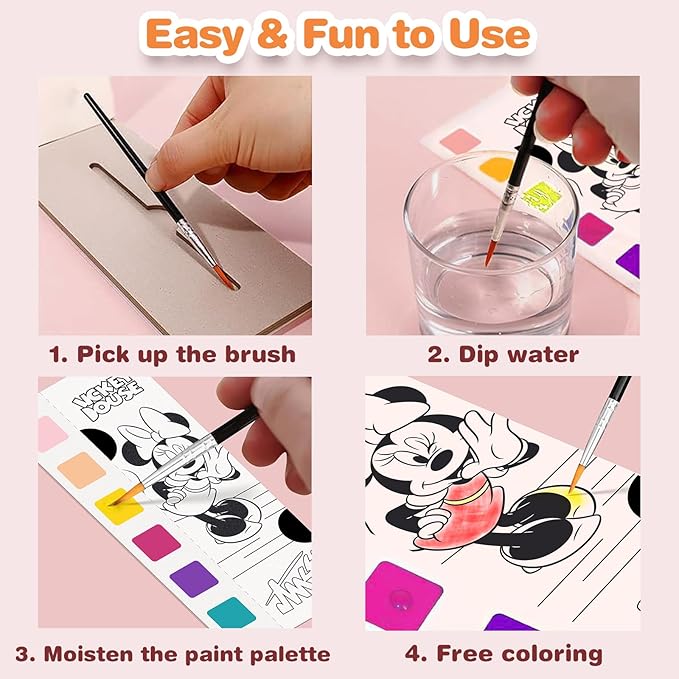 Paint with Water Coloring Books for Kids, Princess Pocket Mess Free Watercolor Painting Kit, Water Color Paint Set Arts and Crafts Gift for Girls Ages 4 5 6 7 8+, Travel Activity Toy