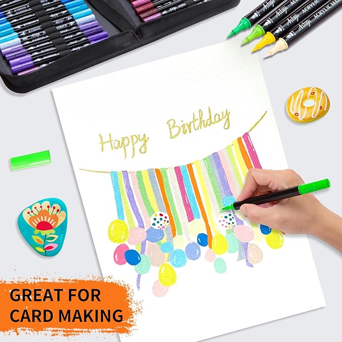 120 Colors Acrylic Paint Pens, Dual Tip Markers With Fine Tip and Brush Tip for Rock Painting, Ceramic, Wood, Plastic, Calligraphy, Scrapbooking, Brush Lettering, Card Making, DIY Crafts