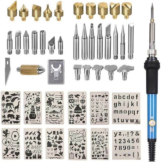 ACRSIKR Wood Burning Kit, Wood Burning Tool Adjustable Temperature Woodburning Pyrography Pen Kit for Adults 46 Pcs (Blue)