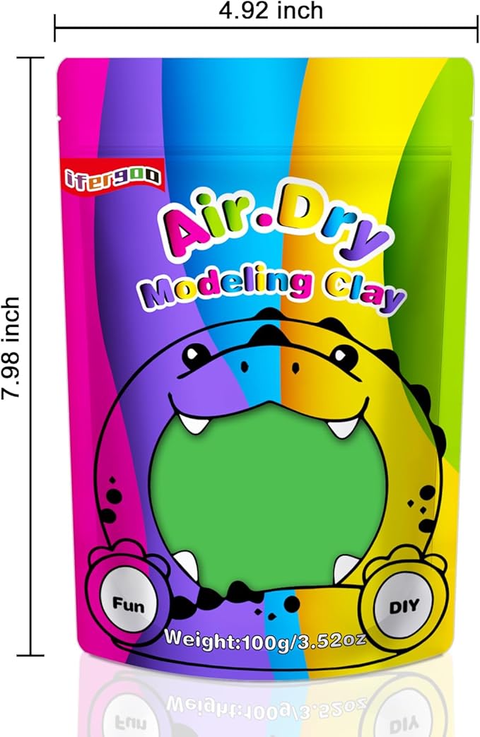 iFergoo Green Air Dry Clay, DIY Creative Modeling Clay for Kids, Super Light Magic Clay for Kids Age 3-12, Safe & Non-Toxic, Molding Clay for Sculpting (Green/100g, 100g/3.5oz)