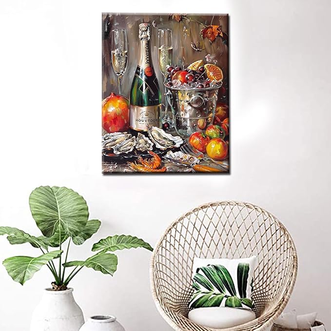Tucocoo DIY Paint by Numbers for Adults Vintage Wine Fruit Digital Oil Painting Acrylic Paint Canvas Wall Art Retro Room Decor 16x20 Inch (DIY Frame)