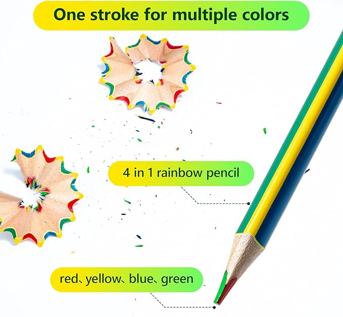 M&G Stocking Stuffers 6 PCS Rainbow Pencil Multicolored 4 in 1 Rainbow Colored Pencils, Christmas Gift Drawing Pencil for Adults & Artists