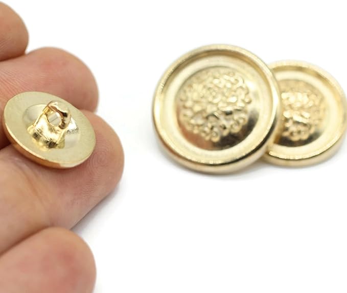 Gold Metal Shank Buttons - 12 Pcs - 3 Size Options - Floral Round Metal Shank Buttons for Men Women Blazer Coat Uniform Shirt Suit and Jacket Sewing Craft DIY N4403