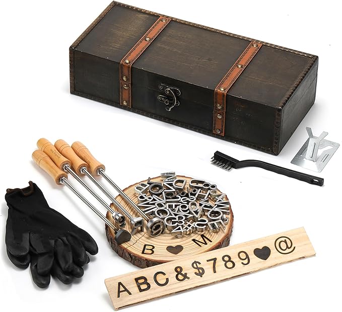 1 Inch 44 Pcs Wood Burning Letters/Numbers/Symbols, Wood Burning Alphabet Stamp Kit for Wood Branding Leather Crafting, Wood Burning Letter Kit Gifts Personalized for Birthday Wedding Christmas (Iron)