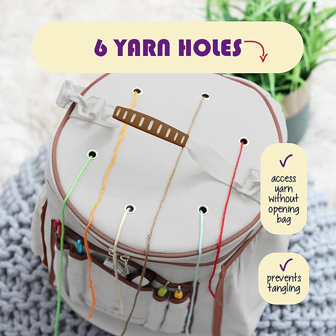 Hearth & Harbor Crochet Bag Organizer – Durable Knitting Bag, Yarn Organizer for Accessories and Supplies, Canvas Yarn Holder, Crochet Carrying Case with Accessories Pouch, Storage Organizer – Gray