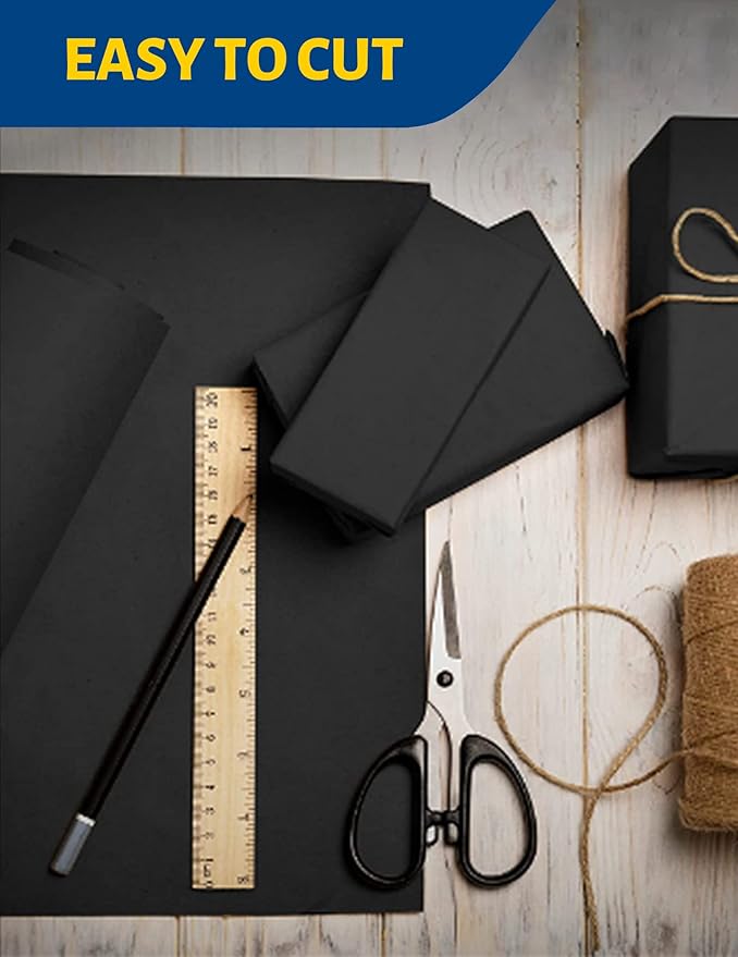 Kraft Paper Roll 12" x 98ft, Black Craft Paper 80GMS for Gift Package/Bouquet Flower Wrapping/Kids Arts Drawing/Bulletin Board/DIY/Box Moving Filler/Shipping Supplies/Table Cover, Unwaxed & Uncoated