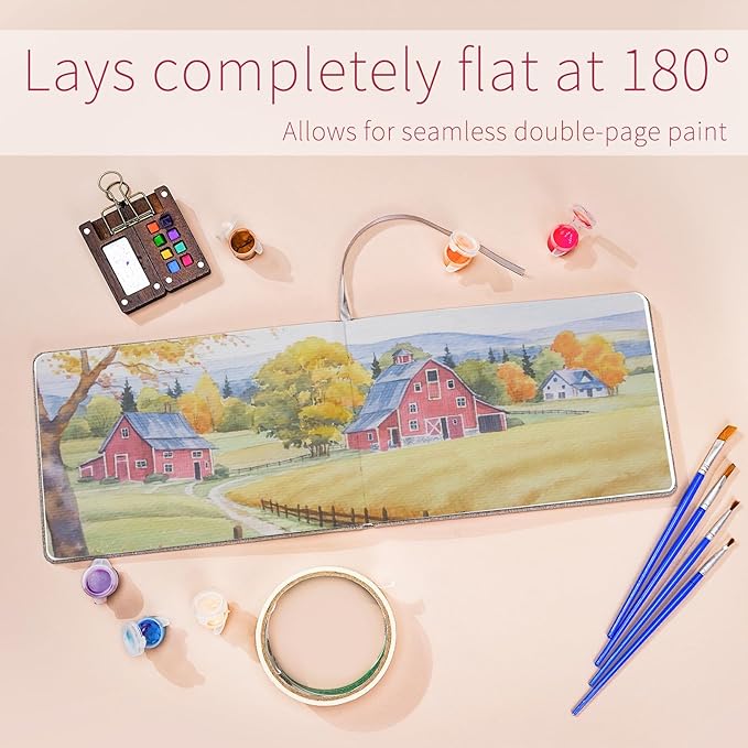 Vienrose Watercolor Sketchbook, 5.5"x8.2" Watercolor Journal with 24 Sheets 140 LB (300 GSM) Cotton Watercolor Paper, Grey Linen Cover Watercolcr Sketch Book As Travel Notebook Mixed Media Pad