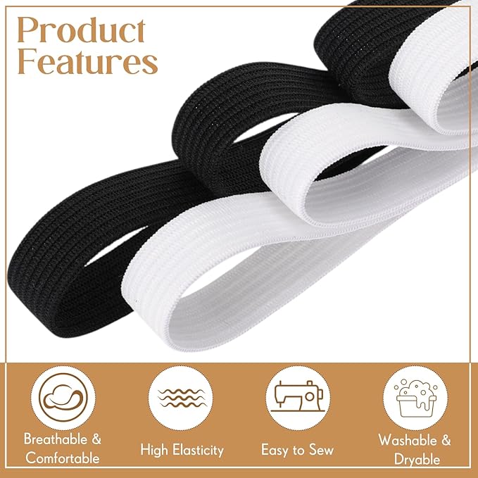 Shappy Elastic for Sewing Knit Elastic Band(1/2 Inch X 11 Yards, Black and White)
