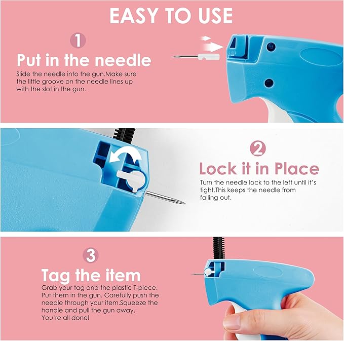 Stitch Gun for Clothes - Handheld Stitch Gun Quick Clothing Fixer - Mini Sewing Kit Micro Tagging Gun - Includes 6 Needle, 1000 Black Fasteners and 1000 White Fasteners (Blue-White)
