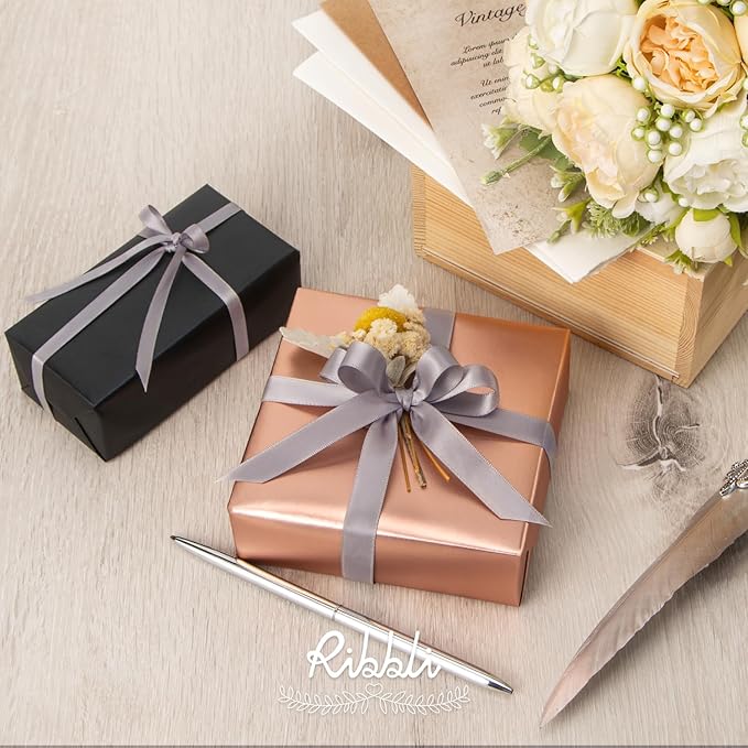 Ribbli Silver Satin Ribbon Double Faced Satin 1/2 inch x Continuous 50 Yards-Silver Ribbon for Gift Wrapping Crafts Wedding Decoration Bows Bouquet Floral Arrangement