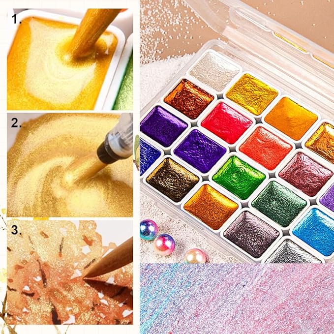 Color Shifting Watercolor Paint, Metallic Watercolor Paints Shifting Watercolor Painting Set, Shimmer Watercolor Paints Pearlescent Watercolor Paint Set (C_Small 24 Colors)