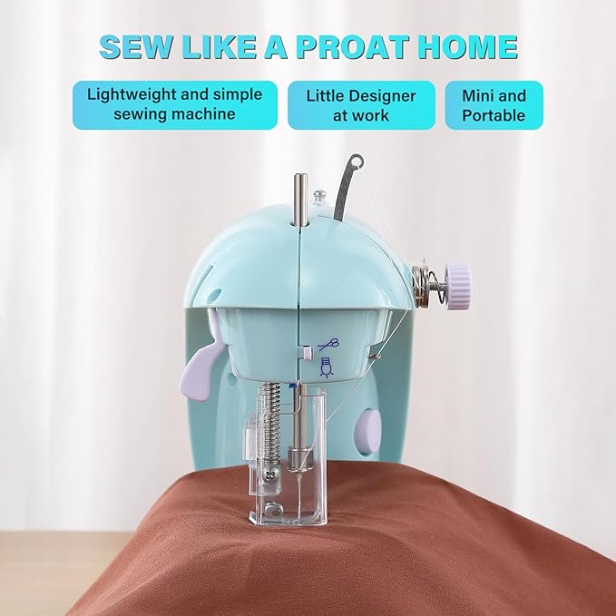 Sewing Machine for Beginners with Expansion Table and Foot Pedal and 42Pcs Sewing kit Finger Guard & Light Mini Small Portable Sewing Machines 2-Thread 2-Speed 2-Switches for Kids Ages 8-12