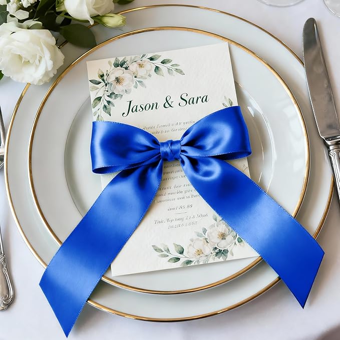 1-1/2" x 25 Yards Satin Ribbon, Royal Blue Silk Ribbon Ideal for Gift Wrapping, Floral Bouquets, Crafts, Wedding Party Decorations, Christmas and Sewing Projects