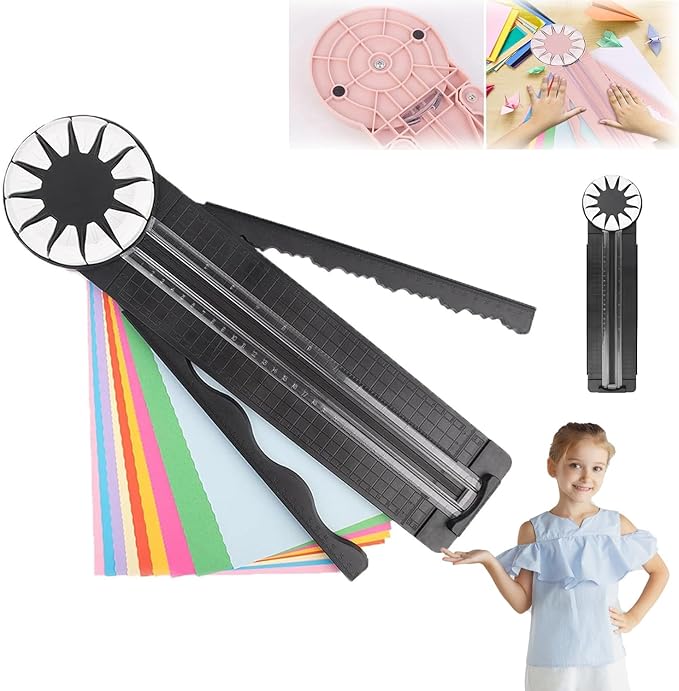Paper Craft Edge Cutter, 12 in 1 Paper Cutter, Rolling Paper Cutter with 12 Cutting Types, Multifunctional Paper Cutter Machine with Measurements for Scrapbooking (BLK)