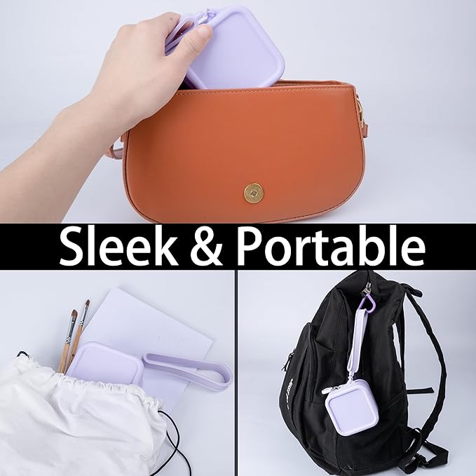 WTYONZEL Travel Pocket Watercolor Set, Artist Outdoor Sketch Kits with 24 Well Palette,3 Foldable Palettes,Clip-on Washing Bucket,Silicone Bag,Ideal for Outdoor Sketch Artists(Purple)